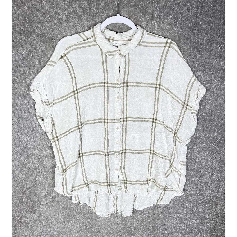 Jane + Delancey Cuffed High Low Crinkle Button Up Top Womens Size 2X Stretch